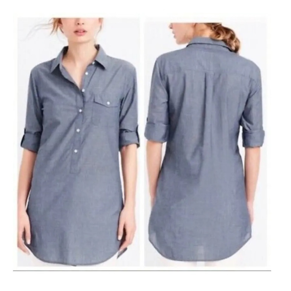 J.Crew Women Chambray Denim Blouse Tunic Size XXS